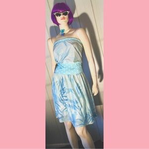 Vintage 70s Blue Floral Nylon Boho Swimdress Sundress